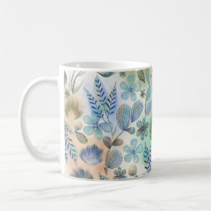 Taza De Café Boho Blue Green Whimsical Floral Botanical