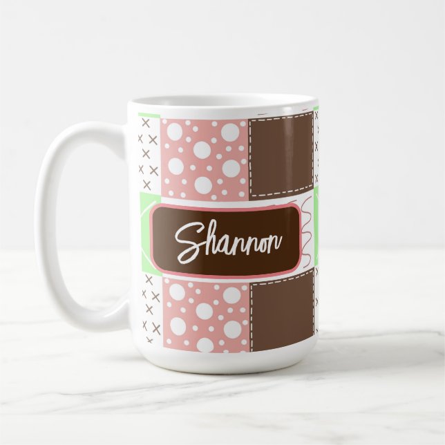 Taza De Café Boho Brown, Burgundy, Green y Mauve Whimsical (Izquierda)