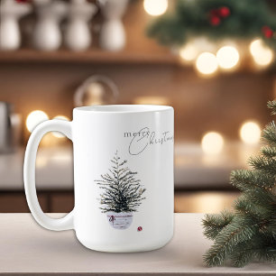 Taza De Café Boho Chic Árbol de Navidad Acuarela Blanco