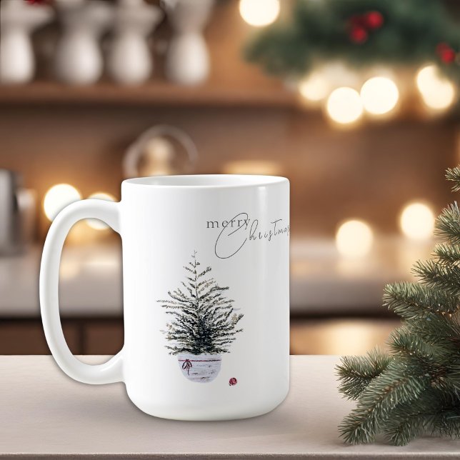 Taza De Café Boho Chic Árbol de Navidad Acuarela Blanco (Subido por el creador)