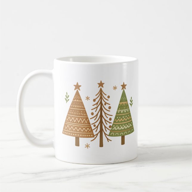 Taza De Café Boho Christmas Trees Neutral Holiday Style (Izquierda)