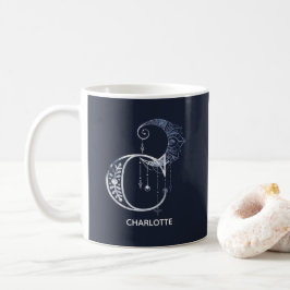 Taza De Café Boho Crescent Moon Mandala Letra monogramada C