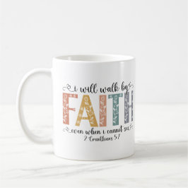 Taza De Café Boho cristiano camina por la fe versículo de la Bi