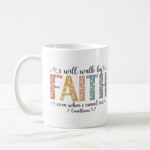 Taza De Café Boho cristiano camina por la fe versículo de la Bi