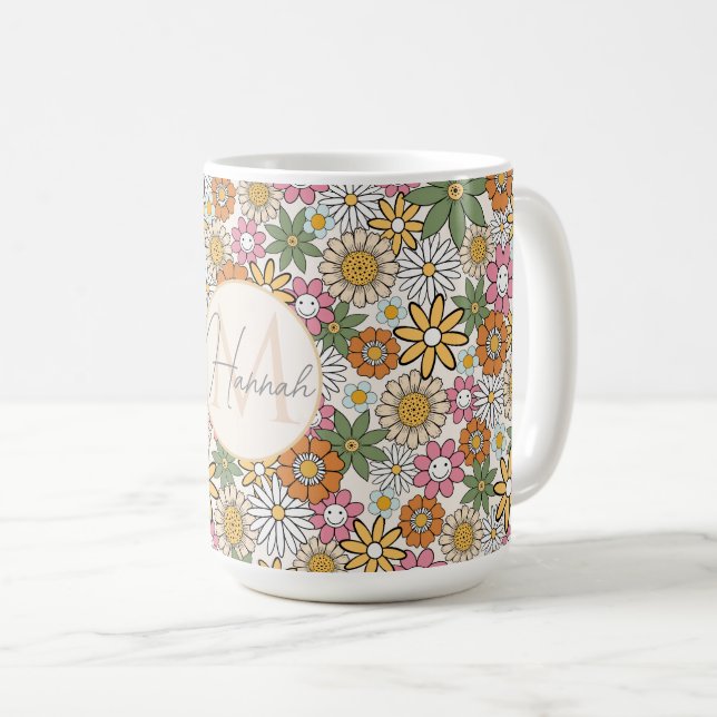 Taza De Café Boho Daisy Flores Groovy Floral 70 (Anverso derecho)