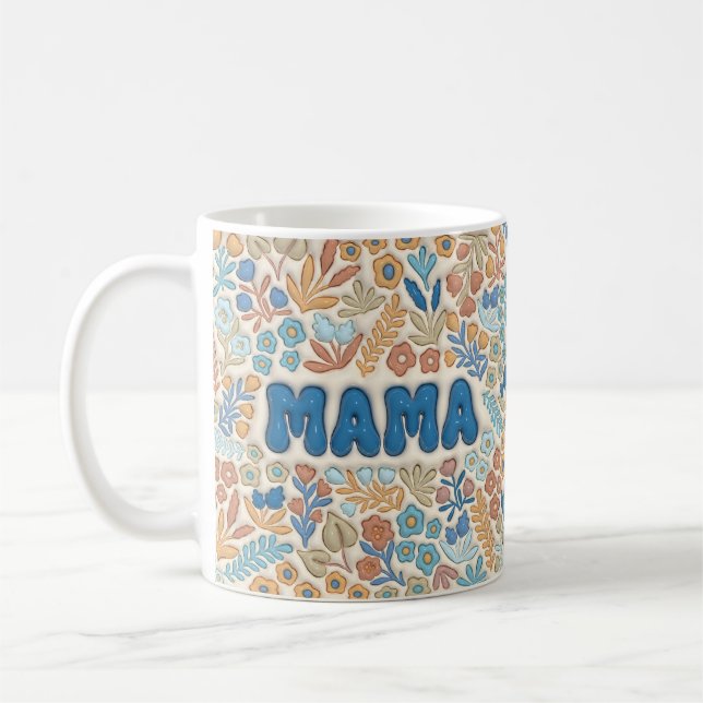 Taza De Café Boho Dark Blue Mama Floral Pattern Mother's Day (Izquierda)