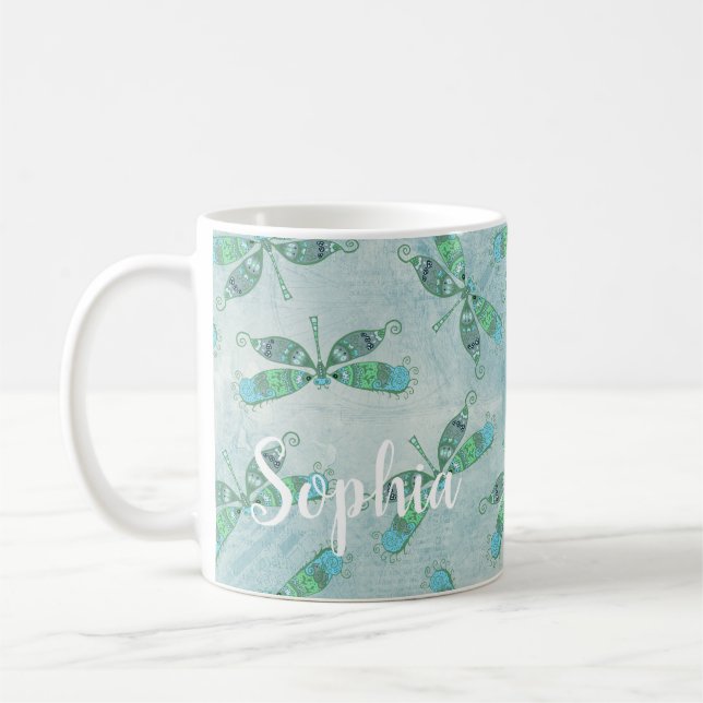 Taza De Café Boho Dragonflies en azul (Izquierda)