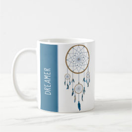 Taza De Café Boho Dreamcatcher Cuatro plumas Web Blue