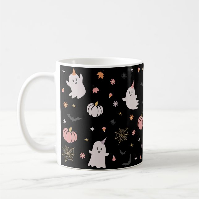 Taza De Café Boho Fall Spooky Ghost Halloween (Izquierda)