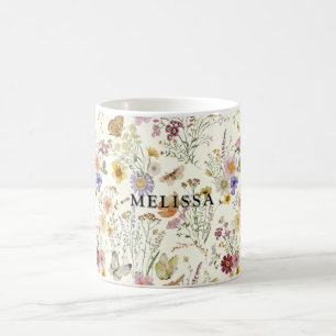 Taza De Café Boho Floral Flor Silvestre