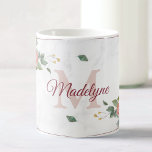 Taza De Café Boho Floral Geométrico Rosa Personalizado Monogram<br><div class="desc">Un hermoso ilustracion de acuarela color rosa pintado a mano sobre una taza con su propio monograma y nombre personalizado. El diseño geométrico de oro subió y el fondo de mármol aportan un toque moderno a este estilo bohemio.</div>