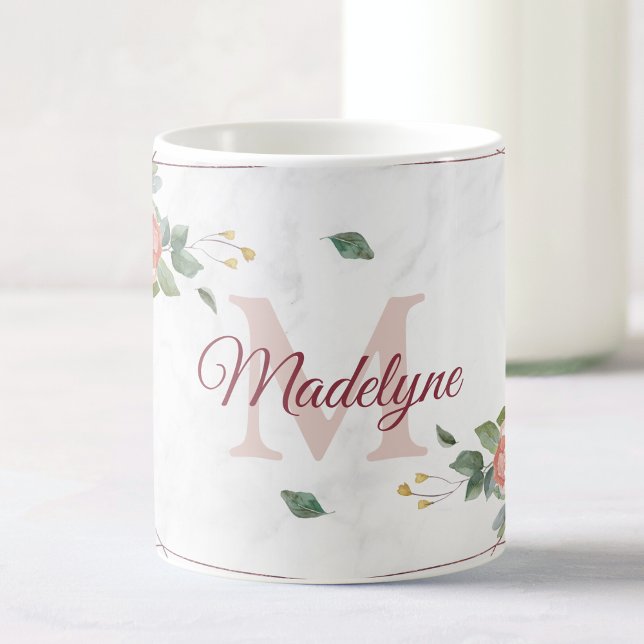 Taza De Café Boho Floral Geométrico Rosa Personalizado Monogram (Subido por el creador)