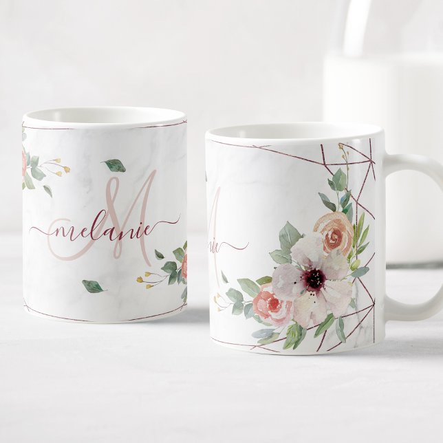 Taza De Café Boho Floral Geométrico Rosa Personalizado Monogram (Subido por el creador)