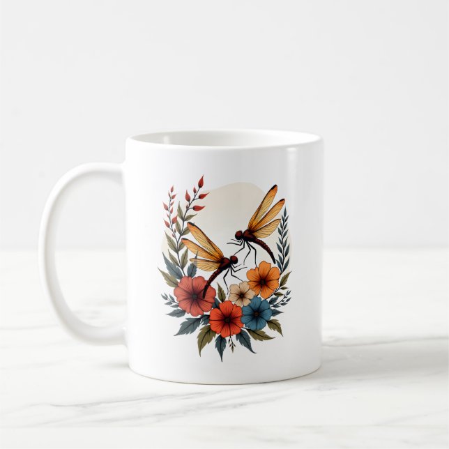 Taza De Café Boho Floral Libélula (Izquierda)