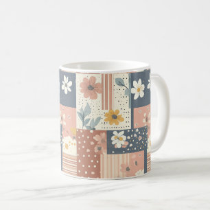 Taza De Café Boho Floral Patchwork en Terracota y Salvia