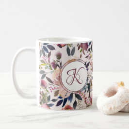 Taza De Café Boho Flores Pink Sage Green Monogramado
