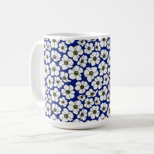 Taza De Café Boho Flores Silvestres Sobre Azul (Anverso izquierdo)