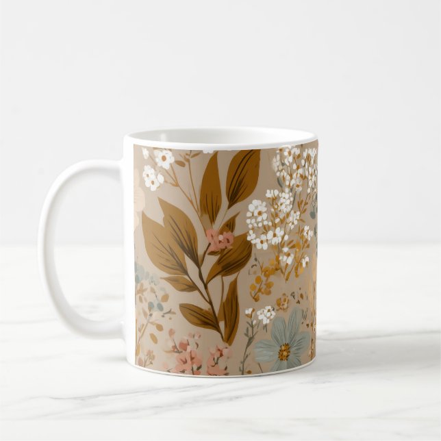 Taza De Café Boho Folk Autumn Cozy Flowers Neutral Floral (Izquierda)