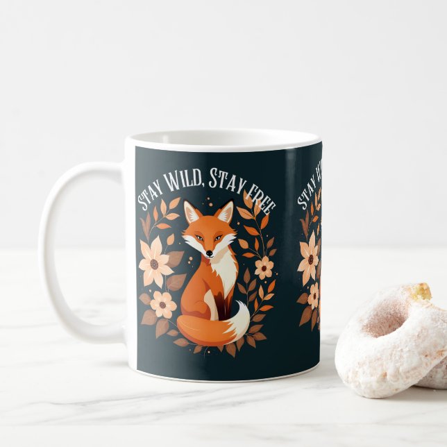 Taza De Café Boho Fox "Mantente salvaje, mantente libre" Woodla (Con donut)