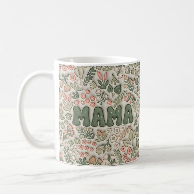 Taza De Café Boho Green Floral Pattern Mama  (Izquierda)