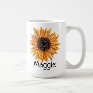 Taza De Café Boho IZQUIERDO Diseño Mano Mug Girasol