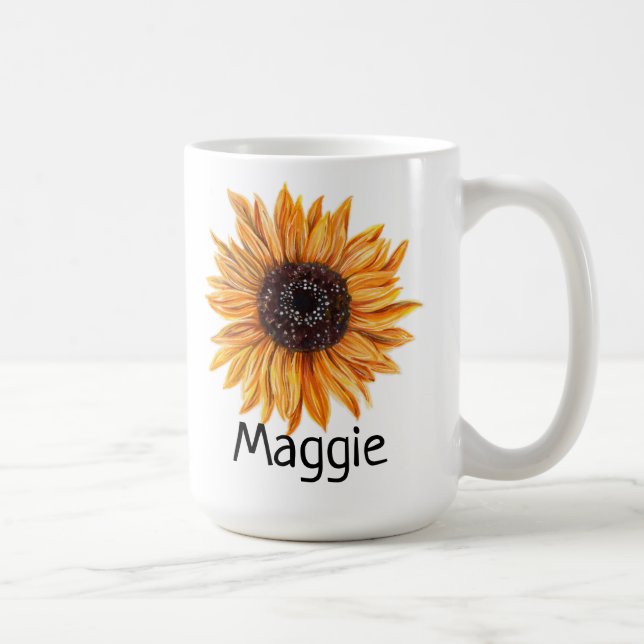 Taza De Café Boho IZQUIERDO Diseño Mano Mug Girasol (Derecha)