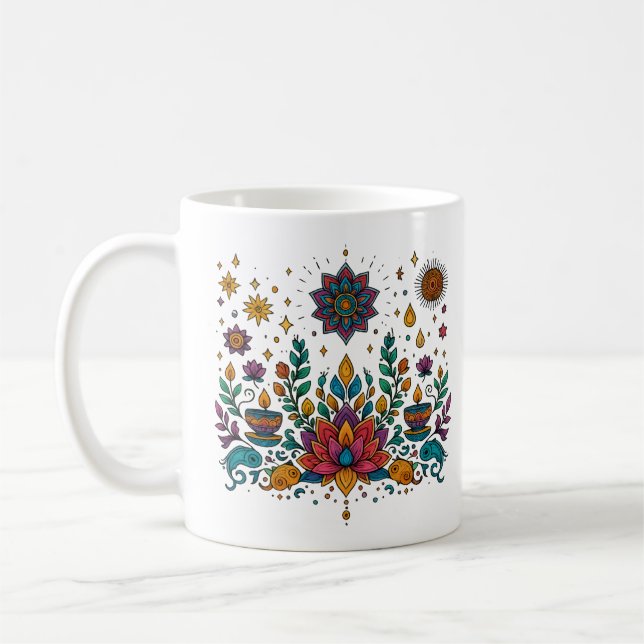 Taza De Café Boho Lotus Mind Meditación Art (Izquierda)