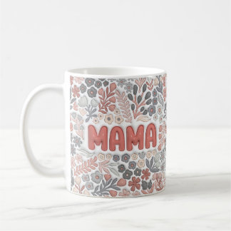 Taza De Café Boho Mama Gris Rosa Patrón de Efecto 3D Floral