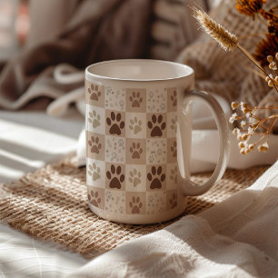 Taza De Café Boho Mascota Paw Checkered