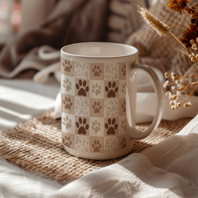 Taza De Café Boho Mascota Paw Checkered (Subido por el creador)