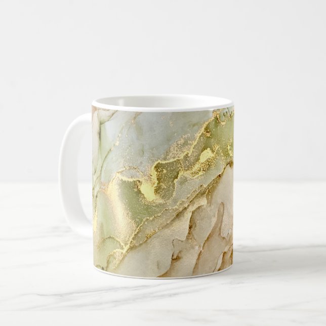 Taza De Café Boho Pastel Verde Beige Dorado (Anverso izquierdo)