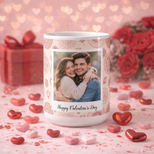 Taza De Café Boho Personalizado Foto y Texto Día de San Valentí