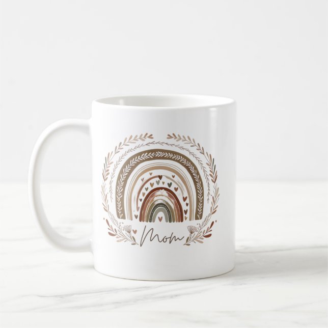 Taza De Café Boho Rainbow Mom – Earthy Tones Mother's Day Desig (Izquierda)