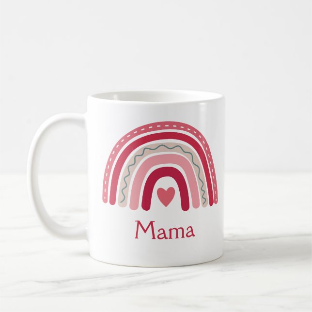 Taza De Café Boho Rainbow Pink Heart Mama (Izquierda)