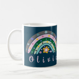 Taza De Café Boho Rainbow Trendy con nombre personalizado