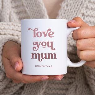 Taza De Café Boho Retro Texto   Te amo Mamá Gradiente Rosa