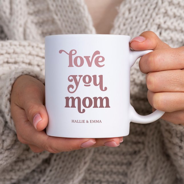 Taza De Café Boho Retro Textos | Te amo, mamá Gradiente Rosa (Subido por el creador)