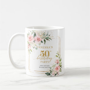 Taza De Café Boho rosa rubor rosa rubor sabio de oro 50 cumplea