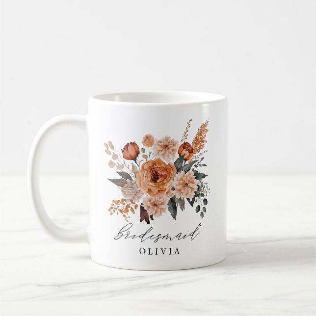 Taza De Café Boho Sage Terracotta Floral Bridesmaid Mug (Izquierda)