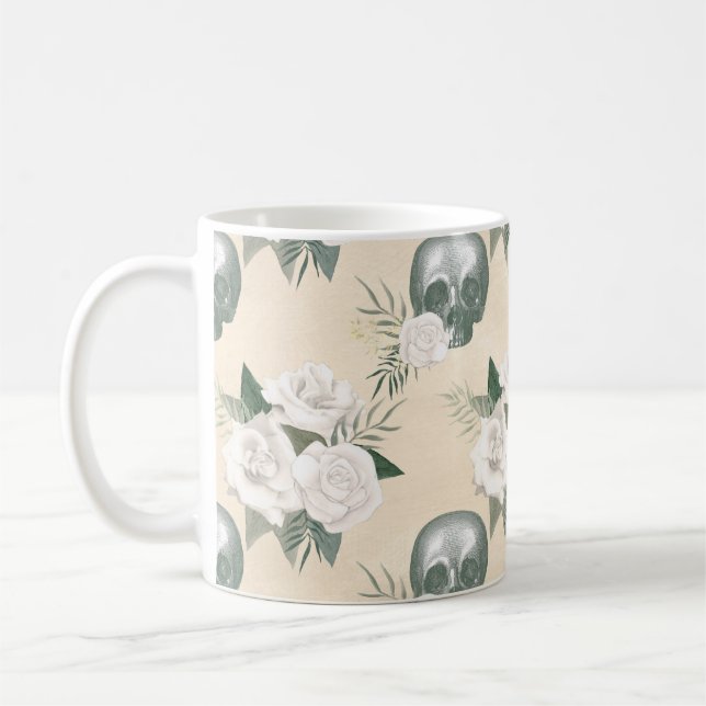 Taza De Café Boho Skull with White Roses (Izquierda)