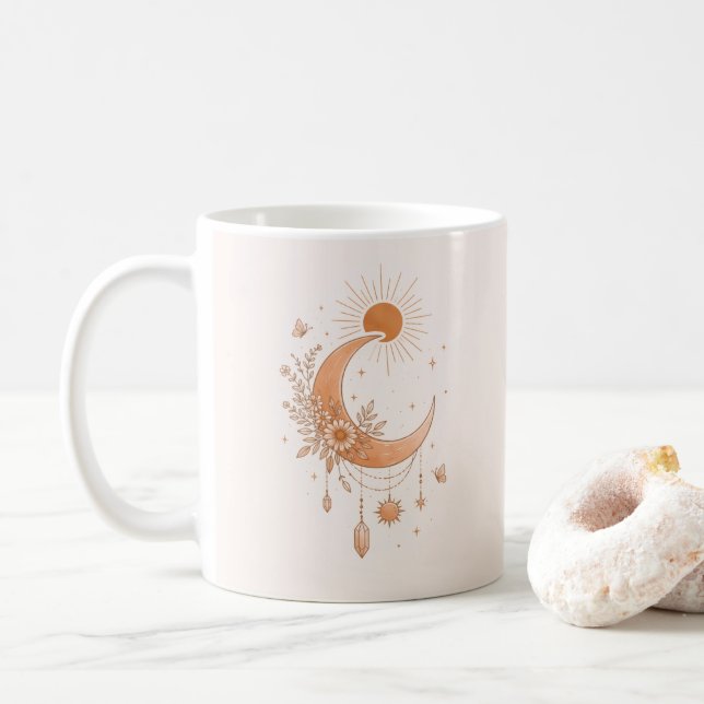 Taza De Café Boho Sun & Moon Floral Ceramic Mug (Con donut)