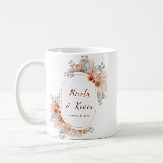Taza De Café Boho Terracotta Pampas Grass Wedding (Izquierda)