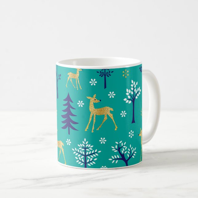 Taza De Café Boho Trees Gold Deers Modern (Anverso derecho)