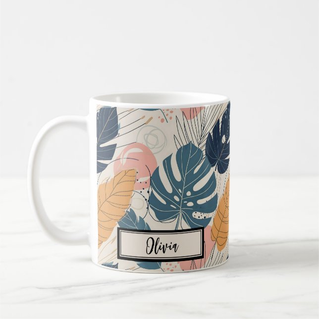 Taza De Café Boho Tropical Moderno Hojas Abstracto (Izquierda)