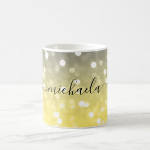 Taza De Café Bokek gris amarillo brillante Nombre personalizado
