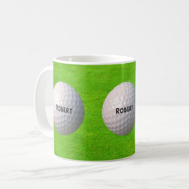 Taza De Café Bolas de golf personalizadas en el golf verde (Anverso izquierdo)