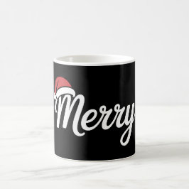 Taza De Café Bold Black Merry Christmas Santa Hat