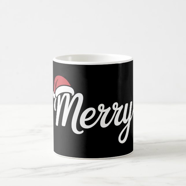 Taza De Café Bold Black Merry Christmas Santa Hat (Centro)