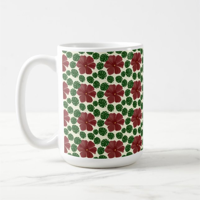 Taza De Café Bold Red Floral Seamless Pattern   (Izquierda)