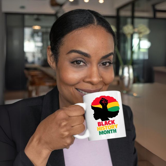 Taza De Café Bold Silhouette Afro Woman Raised Fist (Bold Silhouette Afro Woman Raised Fist Coffee Mug)